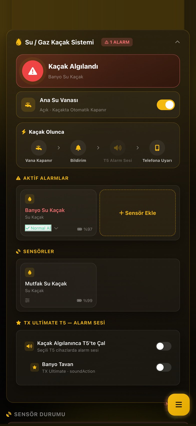 Su Kaçağı ekranı