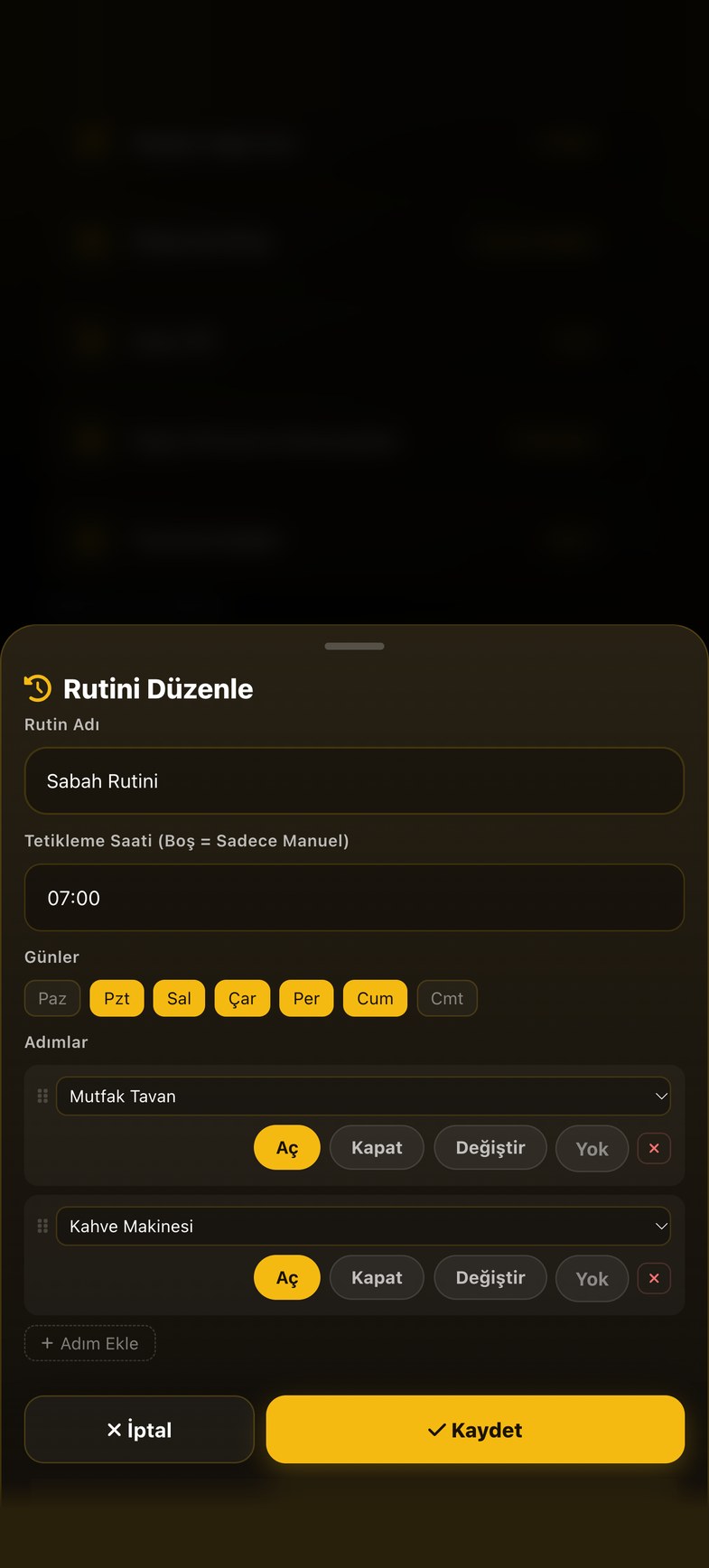 Rutinler ekranı
