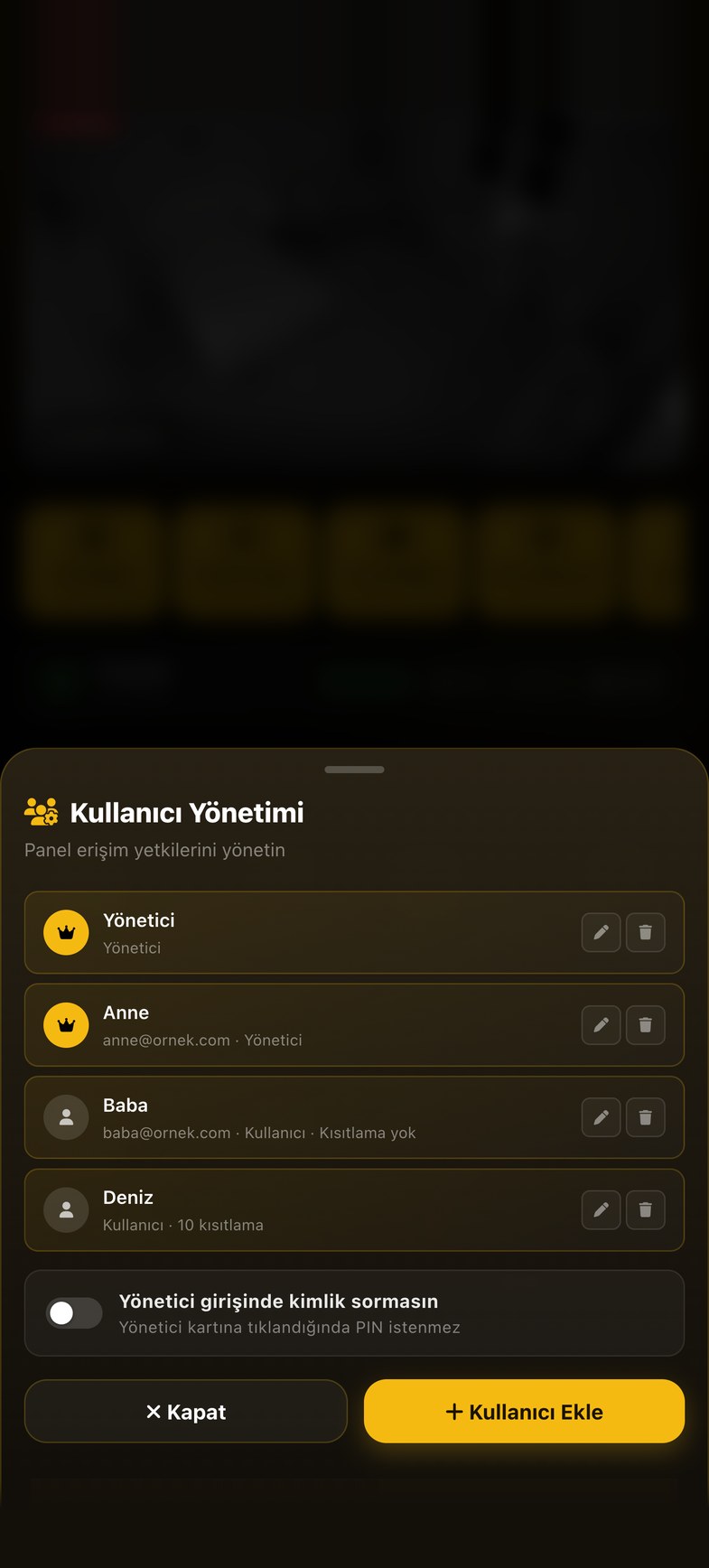 Kullanıcılar ekranı