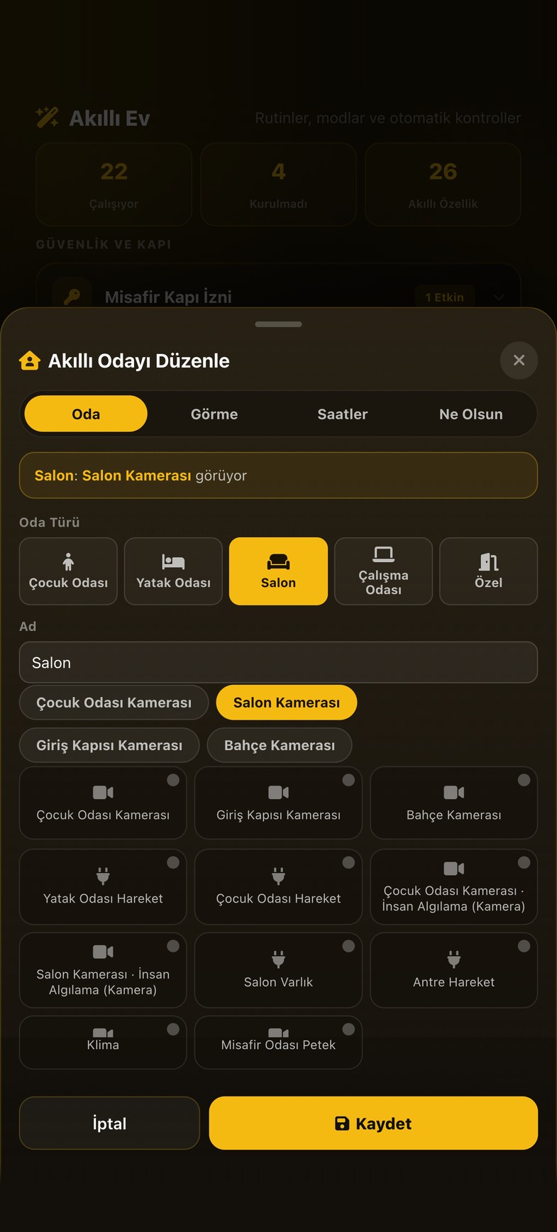 Akıllı Odalar ekranı