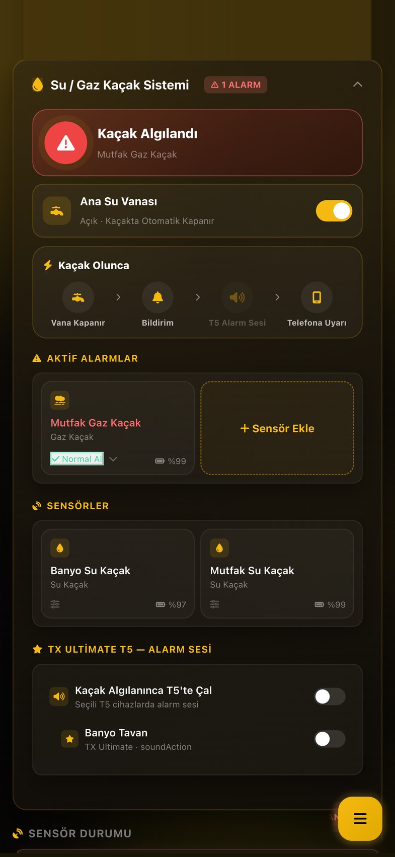 Gaz Kaçağı ekranı